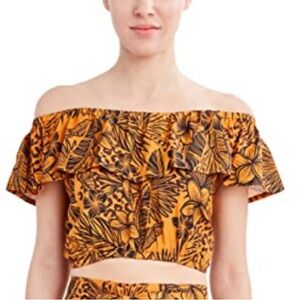 BCBGeneration Off The Shoulder Swimsuit Cover Up Crop Top in Golden Rod size M